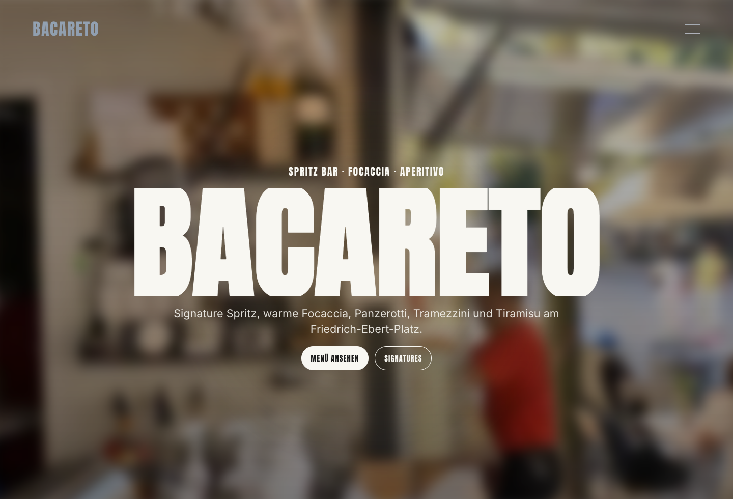 Bacareto Website und Online-Menü
